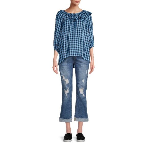 Women’s Maternity Medium Wash Denim Boyfriend Jeans Pants Size L - Picture 5 of 7